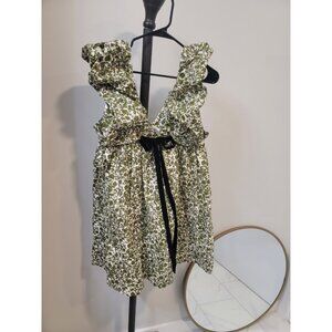 O.p.t. Didi Victorian Green Floral Babydoll Mini Dress Womens Size Med